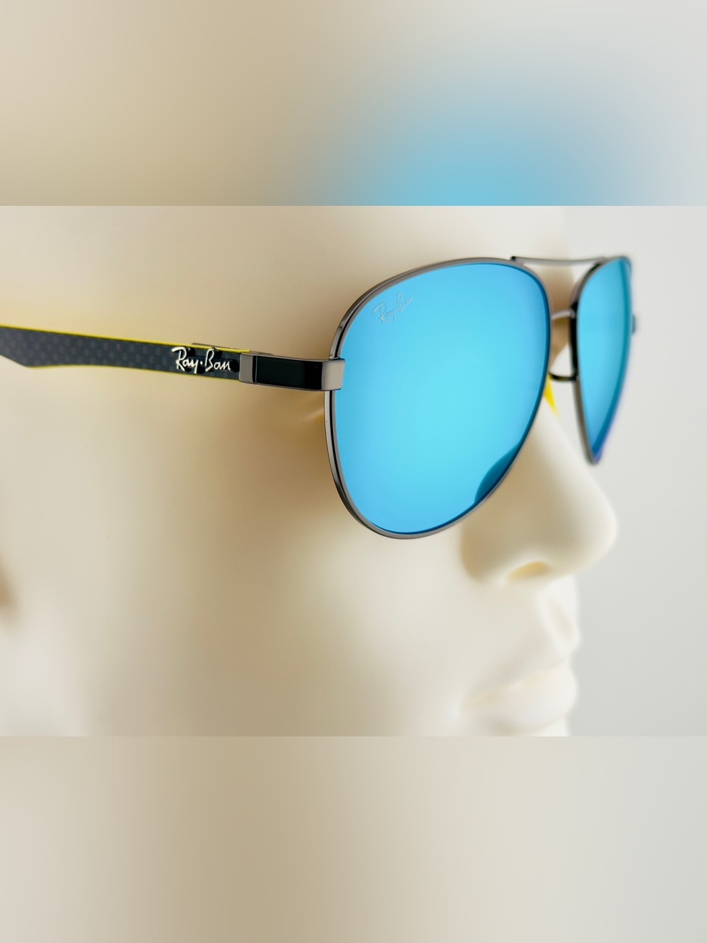 Ray-Ban Sunglasses RB8313M Scuderia Ferrari Black Frame with Blue Mirror lenses - Picture 7 of 16